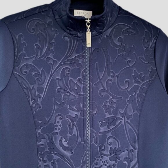 Escada Sport Vintage Zip Sweat Top Jacket Jacquard Plackett Navy Blue Womens S - Picture 6 of 12